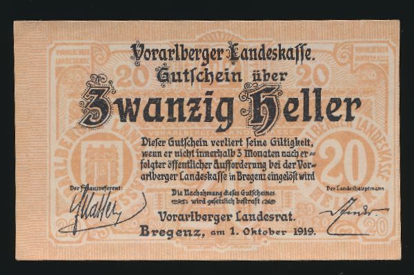 Нотгельды Австрии, 20 геллеров (1919 г.)
