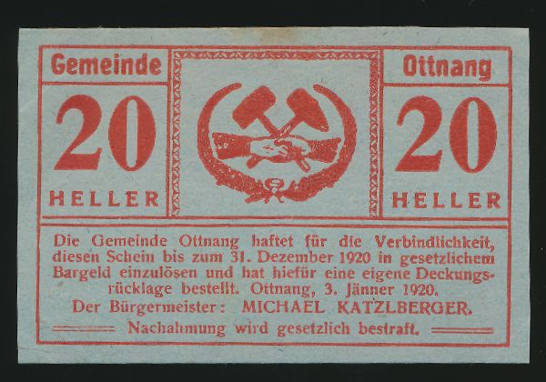 Нотгельды Австрии, 20 геллеров (1920 г.)