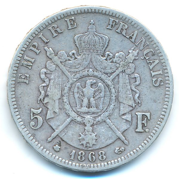 Франция, 5 франков (1868 г.)