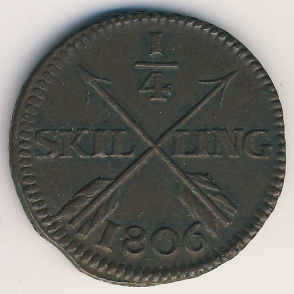 Швеция, 1/4 скиллинга (1806 г.)