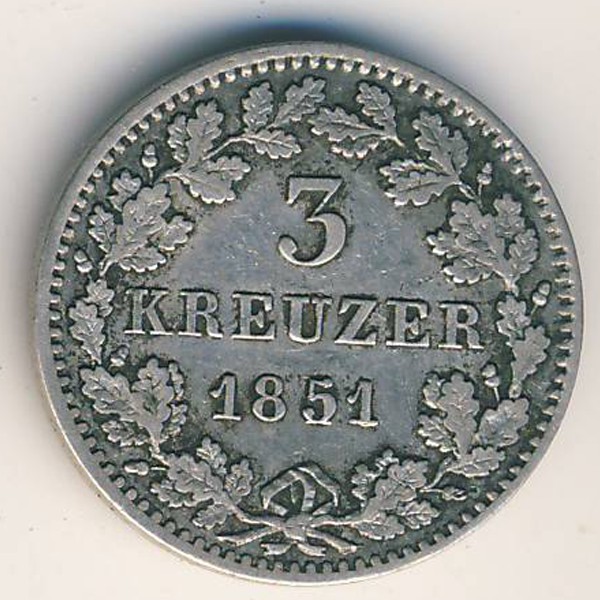 Бавария, 3 крейцера (1851 г.)
