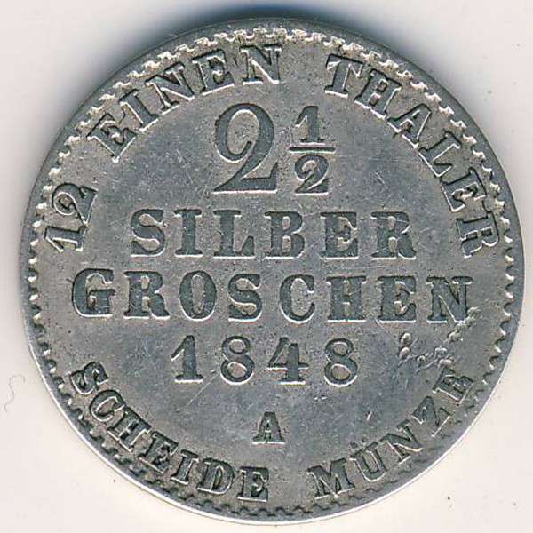 Пруссия, 2 1/2 гроша (1848 г.)