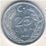 Turkey, 25 lira, 1985–1989