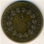 French Colonies, 5 centimes, 1825–1830