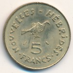 New Hebrides, 5 francs, 1970