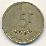 Belgium, 5 francs, 1986–1993