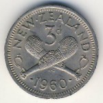 New Zealand, 3 pence, 1960