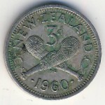 New Zealand, 3 pence, 1960