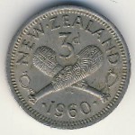 New Zealand, 3 pence, 1960
