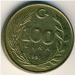 Turkey, 100 lira, 1988–1994