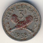 New Zealand, 3 pence, 1958