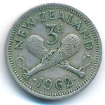 New Zealand, 3 pence, 1962