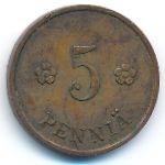 Finland, 5 pennia, 1936