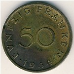 Saarland, 50 franken, 1954