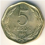 Chile, 5 pesos, 1992–2013