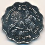 Swaziland, 20 cents, 1981