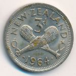 New Zealand, 3 pence, 1964