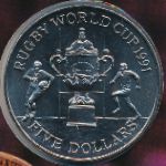 New Zealand, 5 dollars, 1991