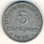 Puerto Rico, 5 centavos, 1896