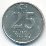 Turkey, 25 new kurus, 2005