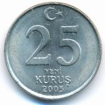 Turkey, 25 new kurus, 2005