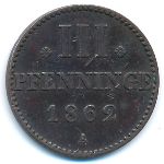 Мекленбург-Штрелиц, 3 пфеннига (1862 г.)