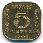 Ceylon, 5 cents, 1944–1945