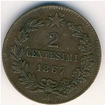 Italy, 2 centesimi, 1861–1867