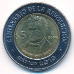 Mexico, 5 pesos, 2008