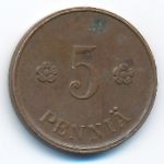 Finland, 5 pennia, 1922