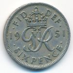 Великобритания, 6 пенсов (1951 г.)