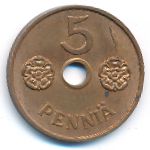 Finland, 5 pennia, 1942