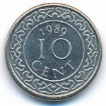 Суринам, 10 центов (1989 г.)
