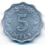 Malta, 5 mils, 1972