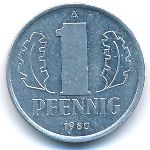 German Democratic Republic, 1 pfennig, 1980