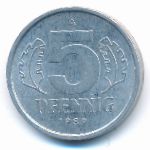 German Democratic Republic, 5 pfennig, 1989