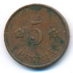 Finland, 5 pennia, 1929