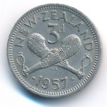 New Zealand, 3 pence, 1957
