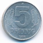 German Democratic Republic, 5 pfennig, 1975