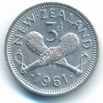 New Zealand, 3 pence, 1961