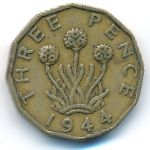 Great Britain, 3 pence, 1944