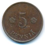 Finland, 5 pennia, 1922