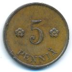 Finland, 5 pennia, 1938