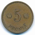 Finland, 5 pennia, 1940