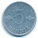 Finland, 5 pennia, 1977