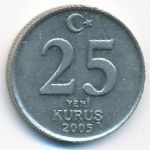 Turkey, 25 new kurus, 2005