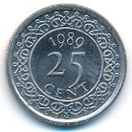 Суринам, 25 центов (1989 г.)