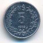 Uruguay, 5 nuevos pesos, 1989