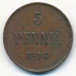 Finland, 5 pennia, 1916