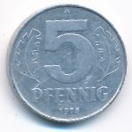 German Democratic Republic, 5 pfennig, 1975